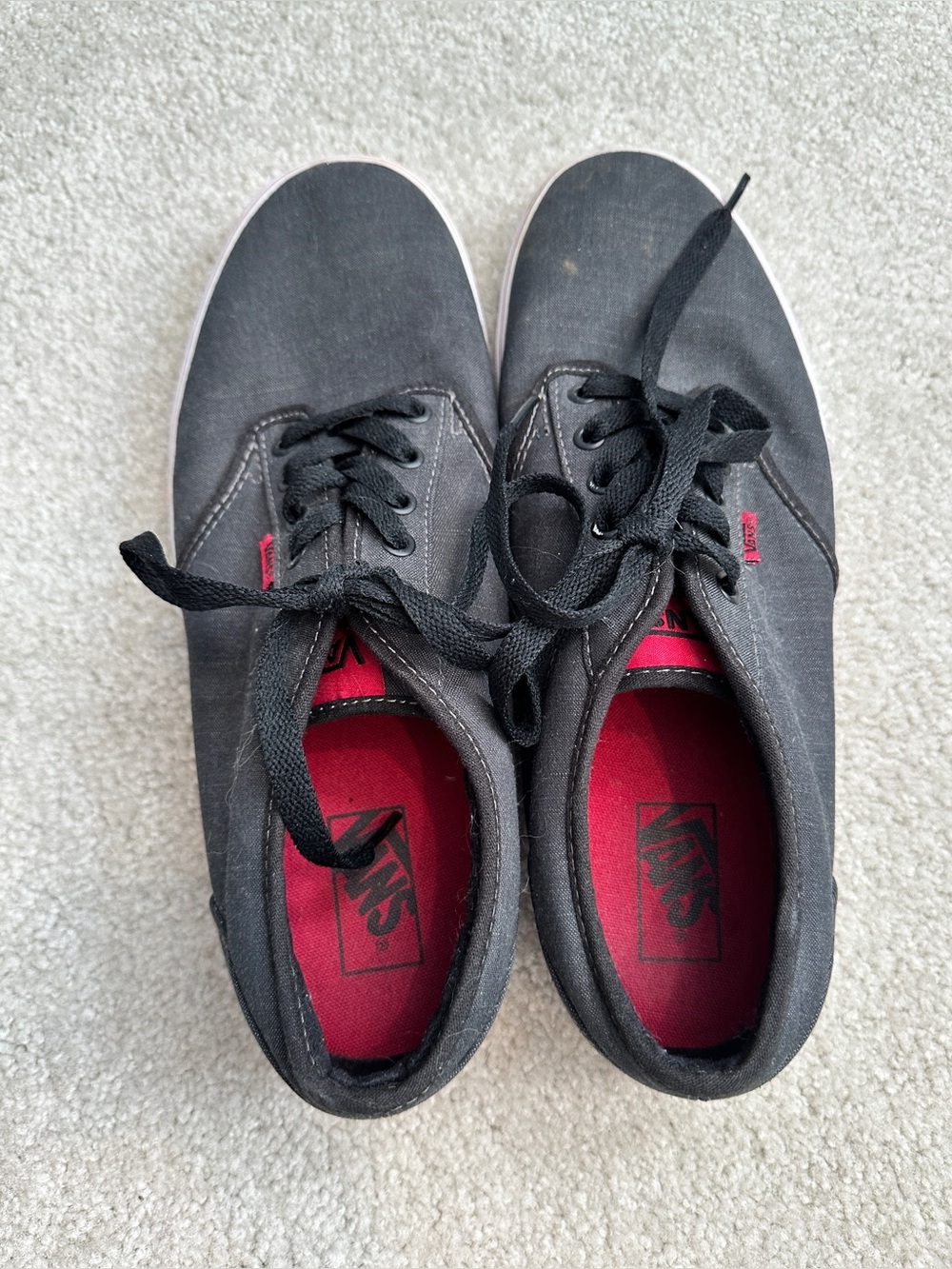 Vans Black Canvas Low-Top Lace-Up Sneakers with Red Accent - Picture 6 of 8
